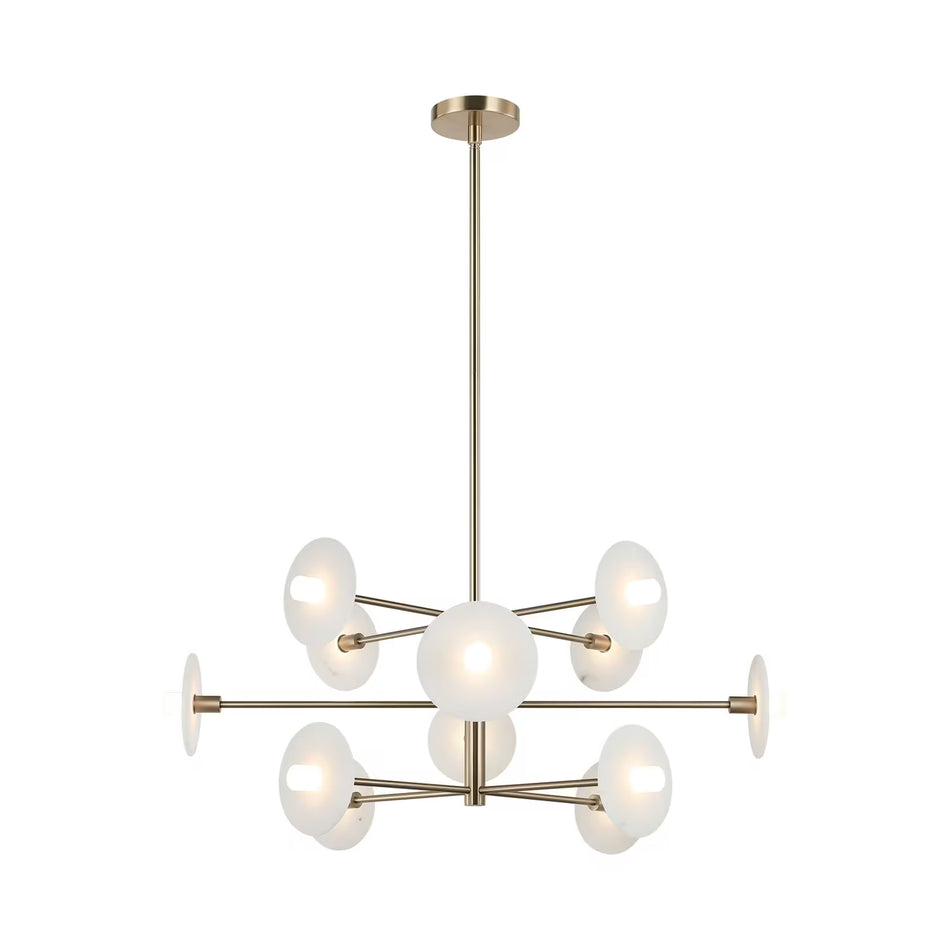Monument 12-Light LED Pendant Ø42" – Champagne Gold, Alabaster Disc – Matteo Lighting