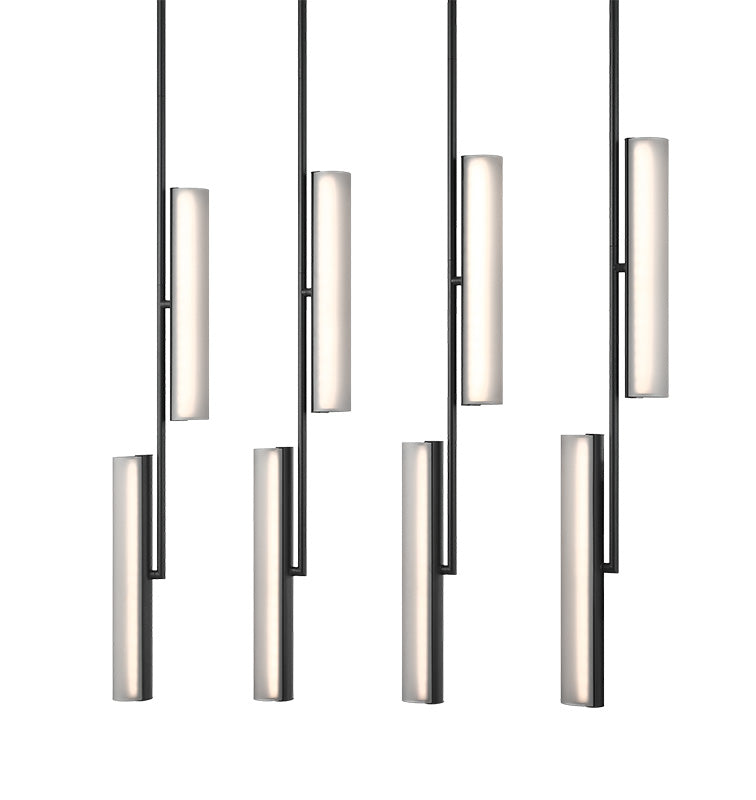 Axis 8-Light LED Chandelier 36" – Matte Black, Smoked Frosted Glass – Matteo Lighting