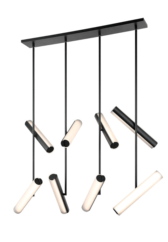 Axis 8-Light LED Chandelier 36" – Matte Black, Smoked Frosted Glass – Matteo Lighting