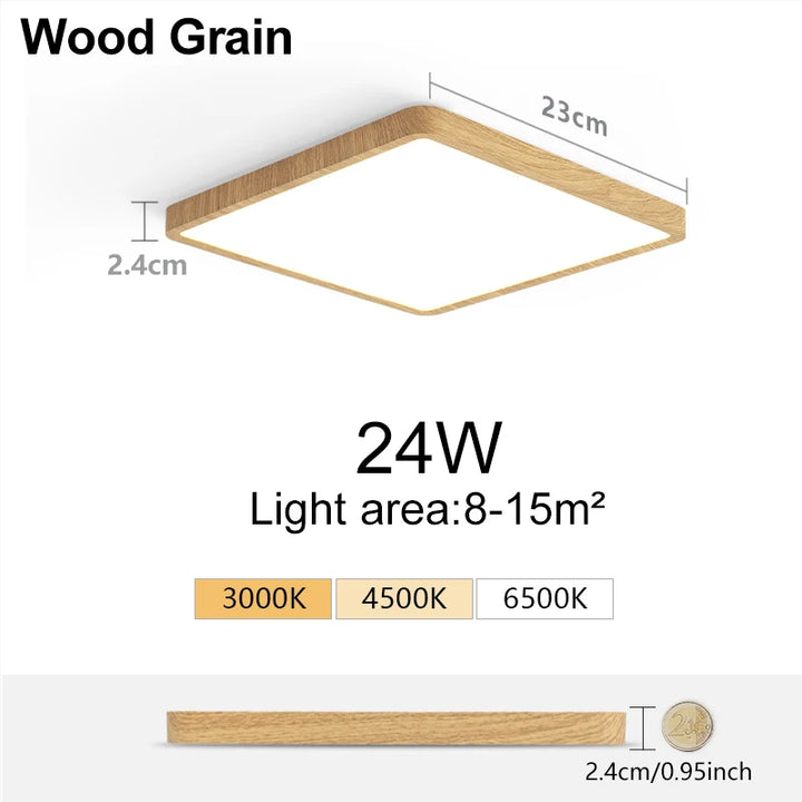 Ultra-Thin LED Ceiling Light - Square Design with Wood Finish smarT HOME