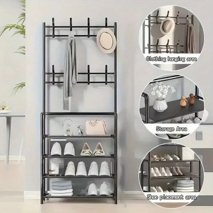 Clothes Hanger Multi-Layer Shoe Rack Doorway DIY Hat And Shoes Shelf Simple Floor-Standing Living Room Organizer Storage Racks