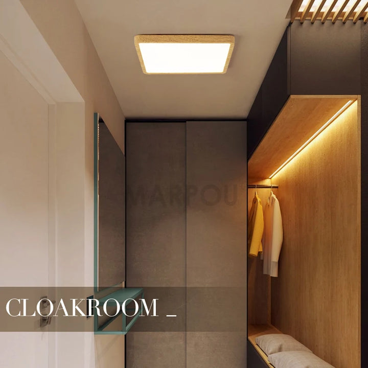 Ultra-Thin LED Ceiling Light - Square Design with Wood Finish smarT HOME