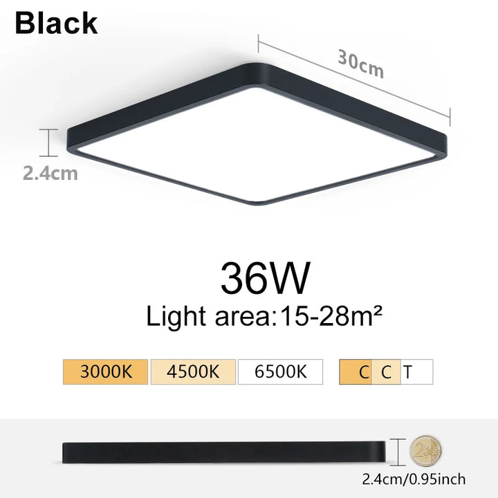 Ultra-Thin LED Ceiling Light - Square Design with Wood Finish smarT HOME