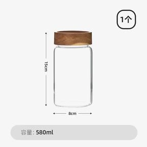 Wood Lid Orgnizer Glass Airtight Canister Kitchen Storage Bottles Jar Sealed Food Container Dispenser with Base Set