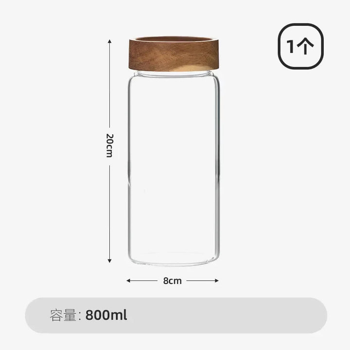 Wood Lid Orgnizer Glass Airtight Canister Kitchen Storage Bottles Jar Sealed Food Container Dispenser with Base Set