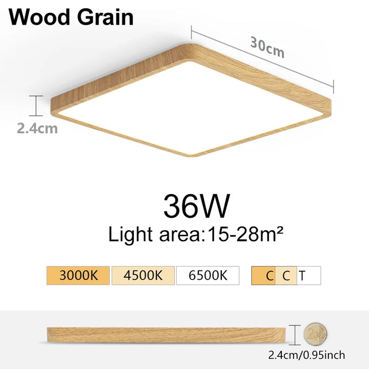 Ultra-Thin LED Ceiling Light - Square Design with Wood Finish smarT HOME