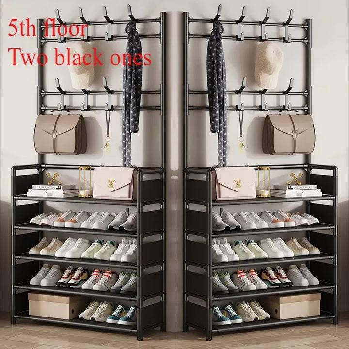 Clothes Hanger Multi-Layer Shoe Rack Doorway DIY Hat And Shoes Shelf Simple Floor-Standing Living Room Organizer Storage Racks